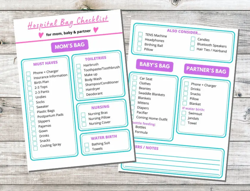 printable hospital bag checklist