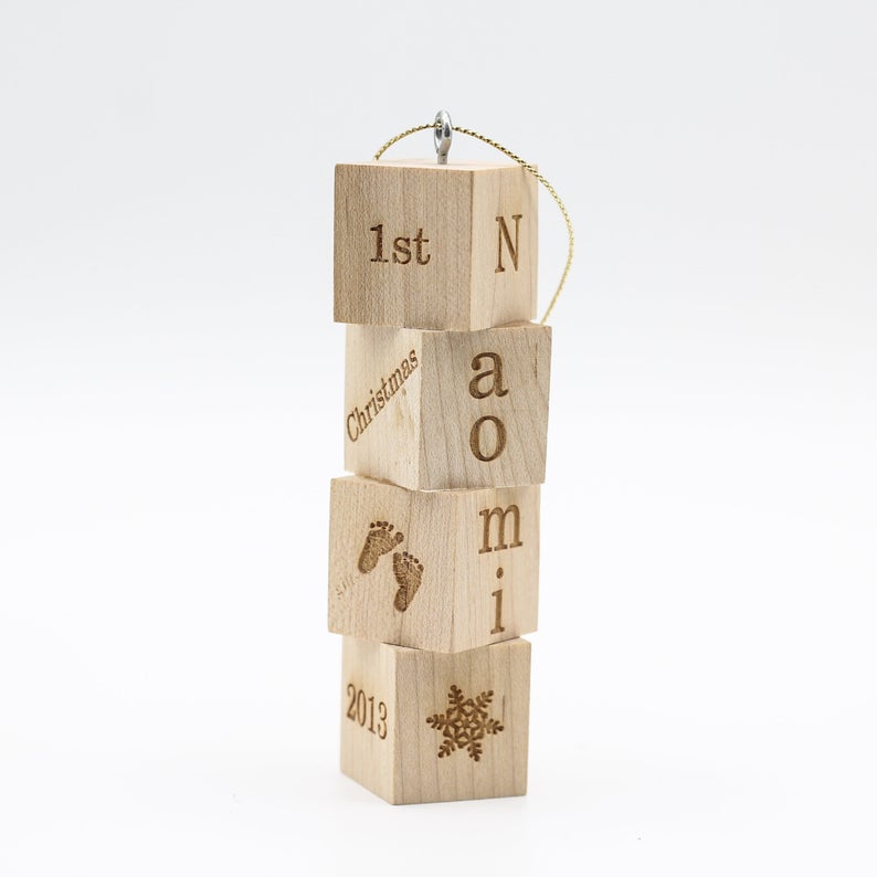 wooden boxes baby's first christmas ornament