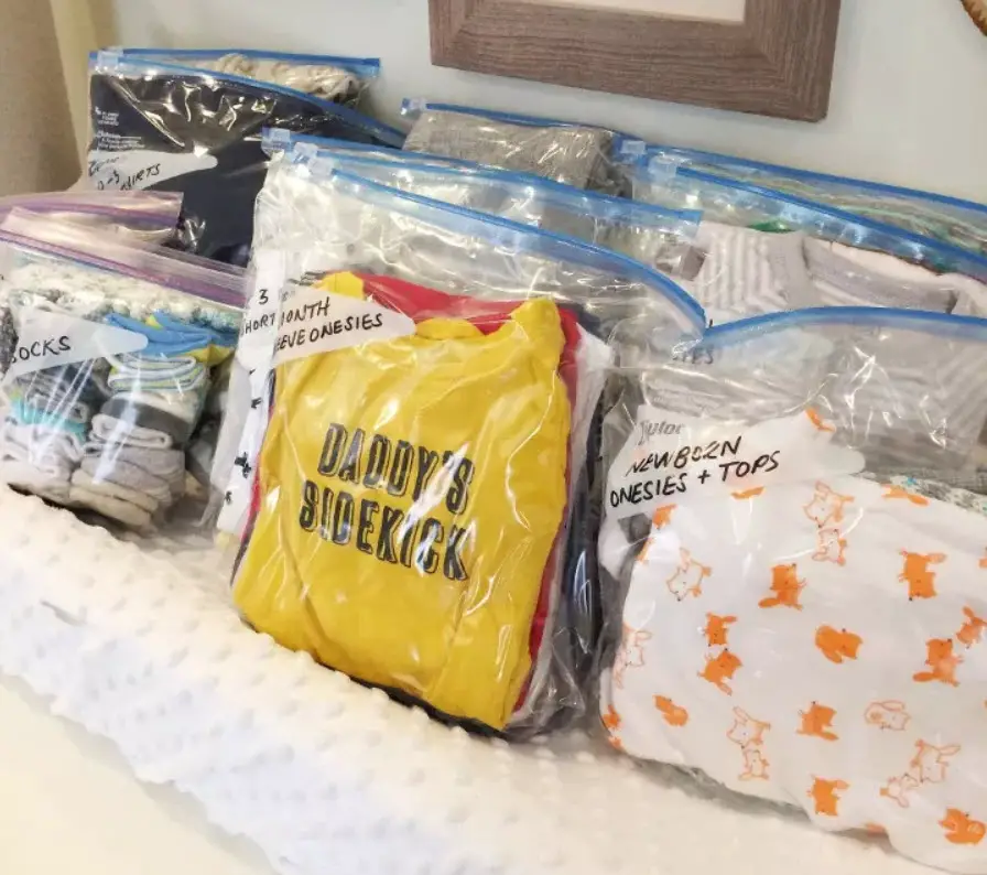storing baby clothes in plastic bags