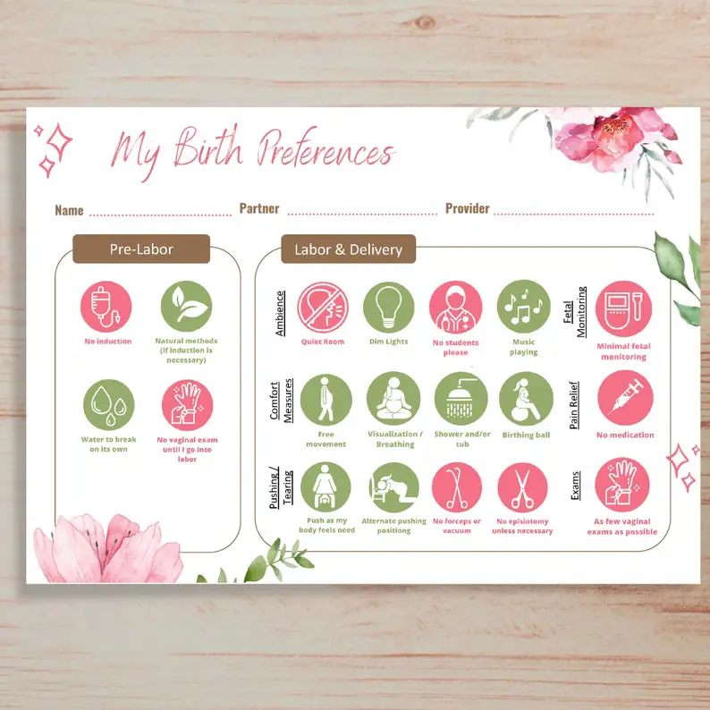 visual birth plan template design 1 page 1