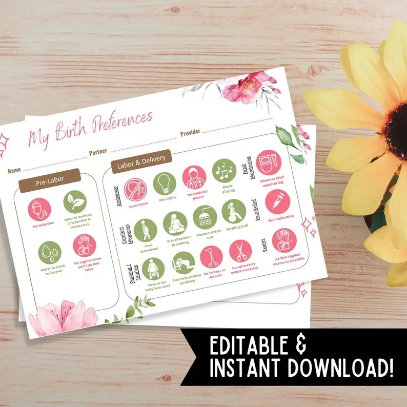 visual birth plan template design 1