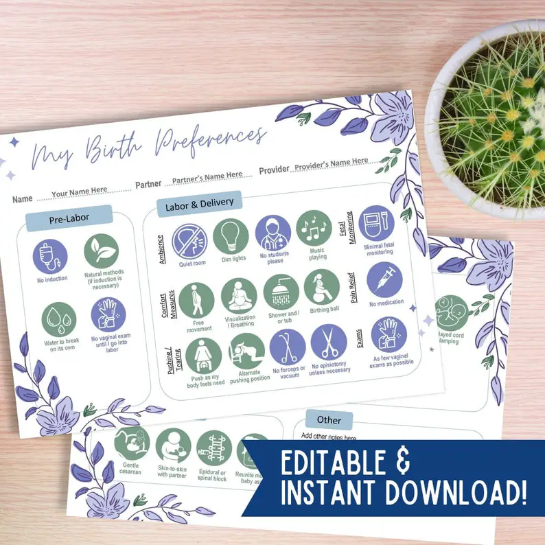 visual birth plan template design 2