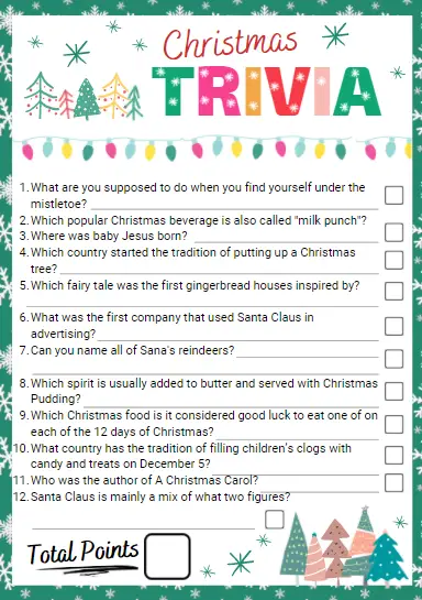 Printable Christmas trivia