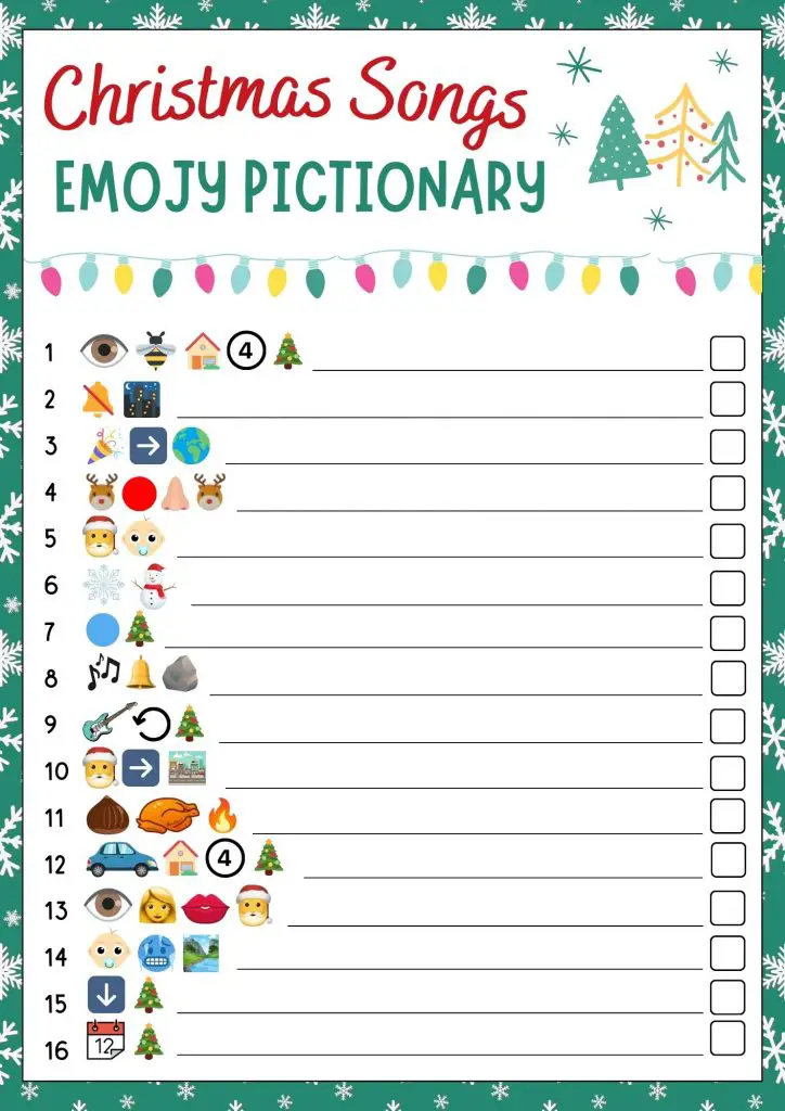 printable christmas songs emoji pictionary game