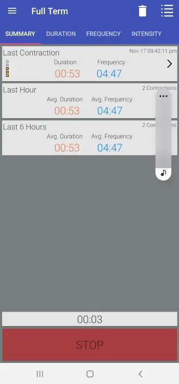 Full Term contraction timer app screenshot